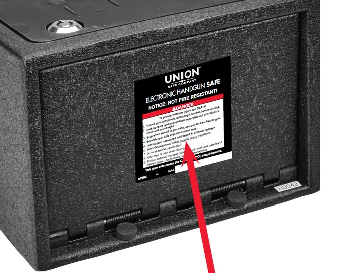 Label location on Union handgun safe