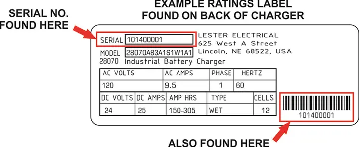 Serial number location on ratings label