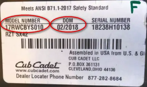 Model number and date of manufacture location.