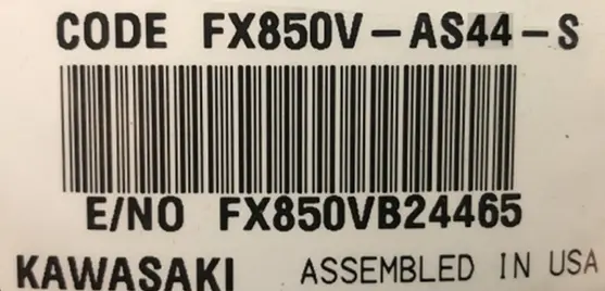 Engine Model and Serial Number Identification Label
