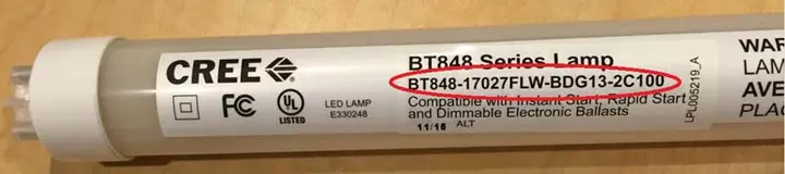 Product number location on the Cree LED T8 Replacement Lamp