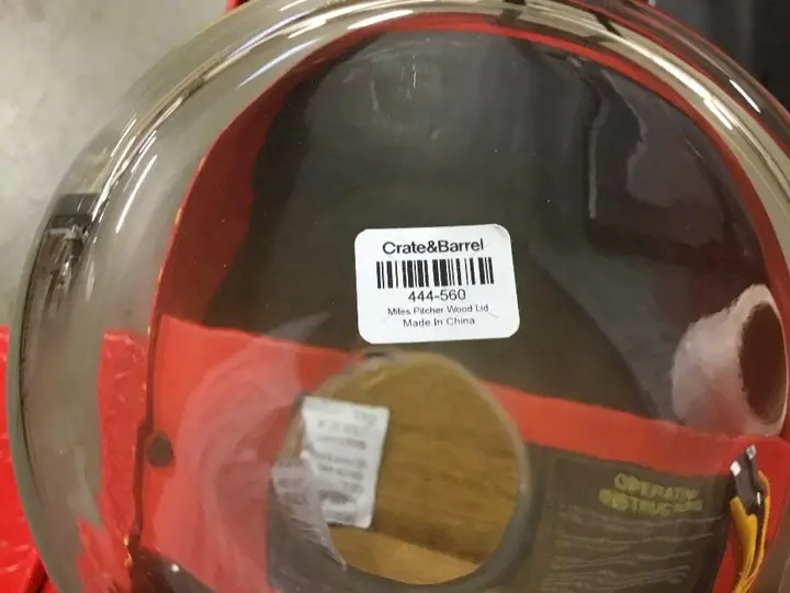 Label on the bottom of the recalled Crate and Barrel pitcher