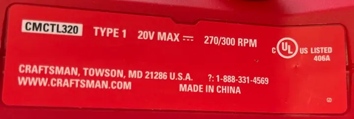 Model Number on the underside of upper handle