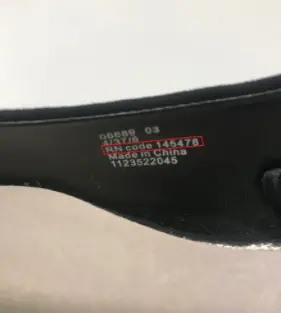 RN code on inside of the recalled Wide Fit Kitten Heel Court Shoe