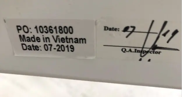 Label with PO Number and Manufacturing Date