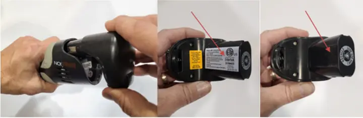 Recalled Rechargeable Rapala Fillet Knife Battery, shown with white ETL label, and shown missing white ETL Label