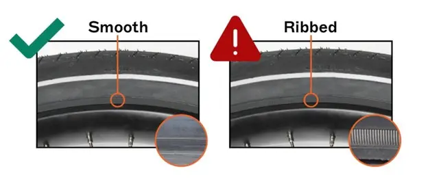 If your tire is identified with a ribbed sidewall, as indicated by the Red Triangle, your RadWagon 4 is affected by this recall