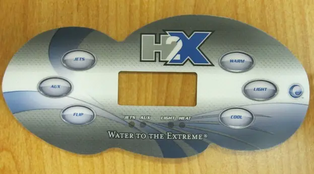 A Master Spas control panel cover showing the brand name "H2X"