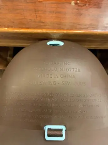 Recalled Kiwi Baby and Toddler Swing Label (Underside)