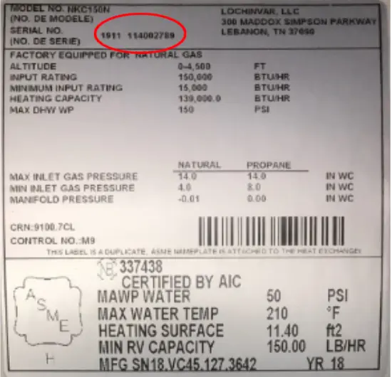 Boiler data plate