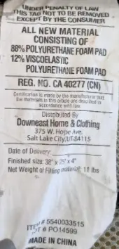 Mattress Tag located on the underside of the head panel of the mattress