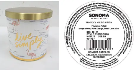 Recalled Kohl’s Live Simply Candle