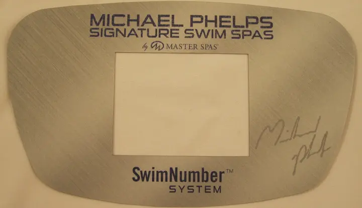 A Master Spas control panel cover showing the brand name "MP Signature Deep Swim Spas"