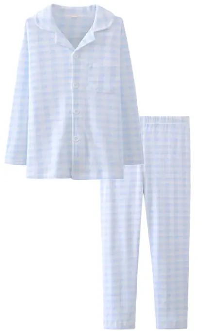 ASHERGAL children's two-piece pajama set in blue gingham