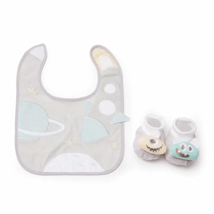 Rocketship bib and bootie set