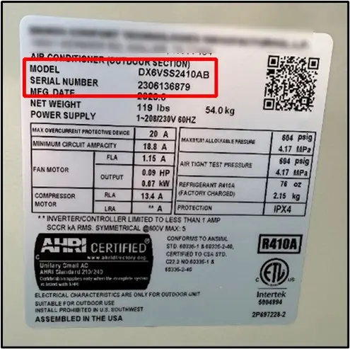 Location of model number on serial plate