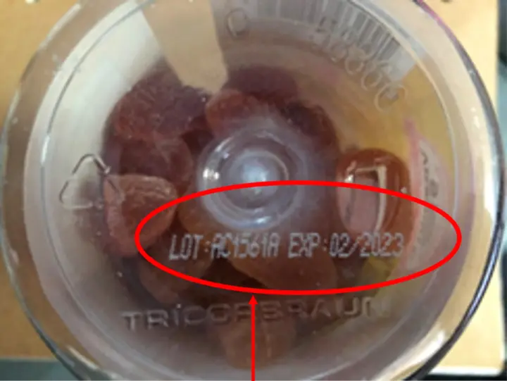 Location of lot code and expiration date for recalled Airborne 63-count and 75-count gummies