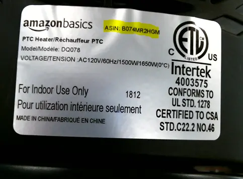 Location of Product ID number on label
