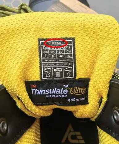 Style number on tongue label on the recalled ACE Zeus work boots