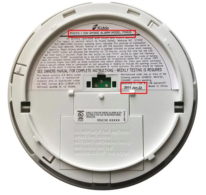 Photo from the official notice: Kidde Recalls Dual Sensor Smoke Alarms Due to Risk of Failure to Alert Consumers to a Fire