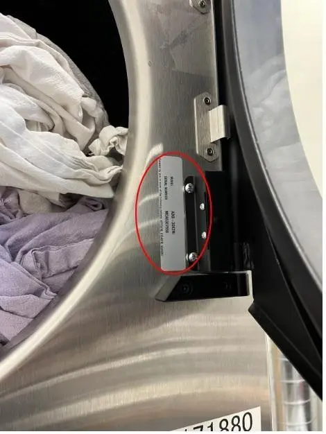 Location of model and serial number on recalled clothes dryer