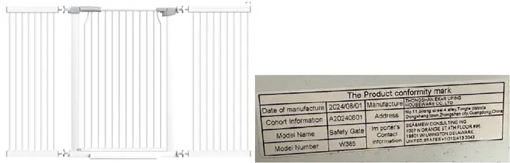 Recalled Auto Close Safety Gate; Sold on Amazon.com as "60.3"-62.9" Baby Gate"