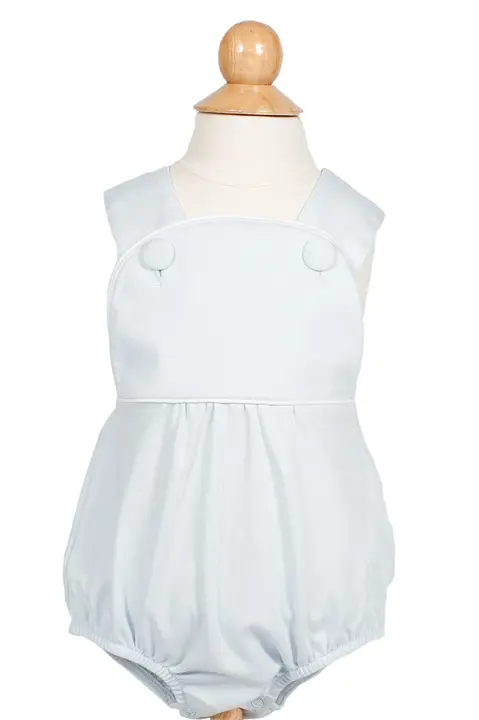 Benton bubble children’s playwear shown in light blue colorway
