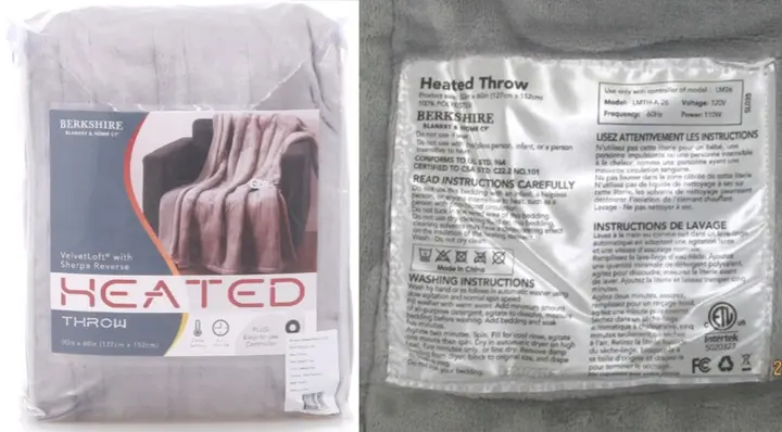 Recalled Berkshire Blanket Heated Throw