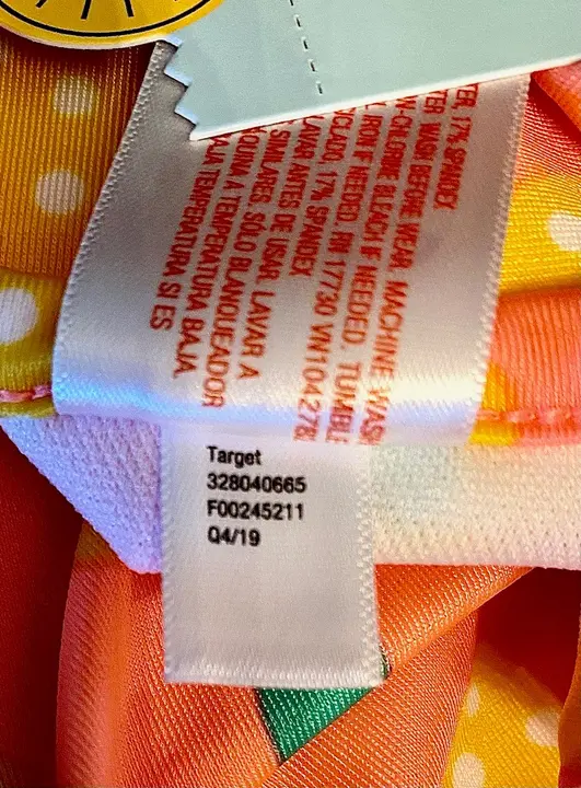 Cat & Jack One-Piece SwimSuit Rashguard Item Number Located on the White Tag Inside the Garment