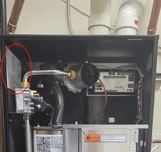 Location of Model Number and Serial Number on the Rating Plate Inside the Recalled CX Combi Boiler