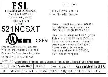 Recalled ESL Smoke Detector Label