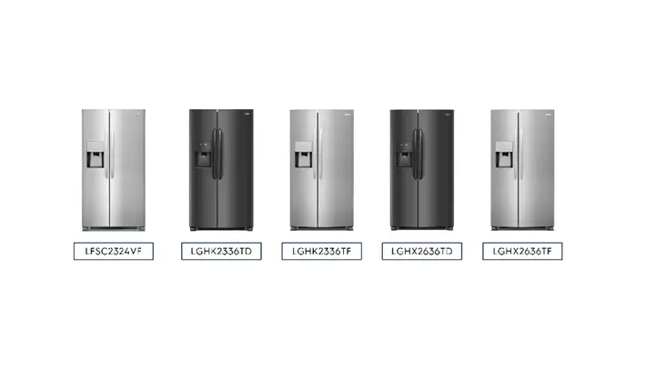Recalled Production Year 2015-2019 Frigidaire Branded Side by Side Refrigerators with Slim Ice Buckets