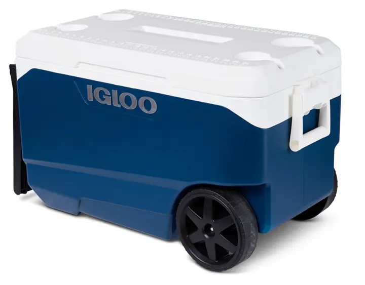 Recalled Igloo 90QT Flip & Tow Rolling Cooler in Dark Slate Blue Body, White Lid