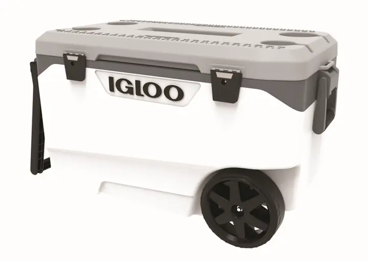 Recalled Igloo 90QT Flip & Tow Rolling Cooler in White Body, Ash Gray Lid