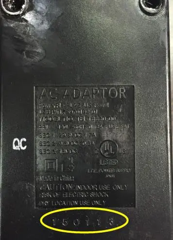 Power supply showing affected lot number 150113