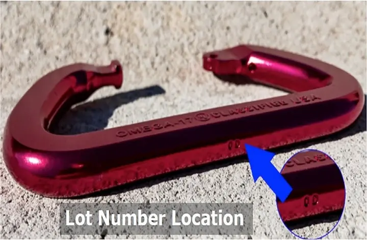 Location for Lot Code on carabiner spine