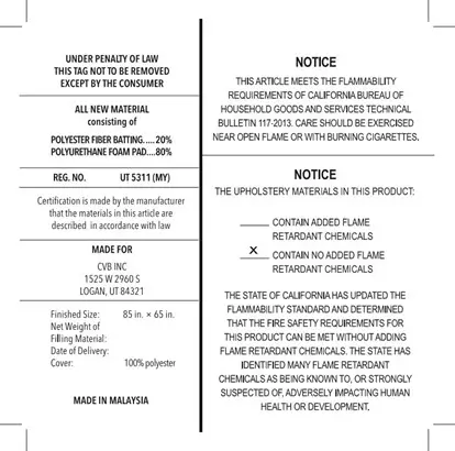 The federal law label is located on the backside of the headboard
