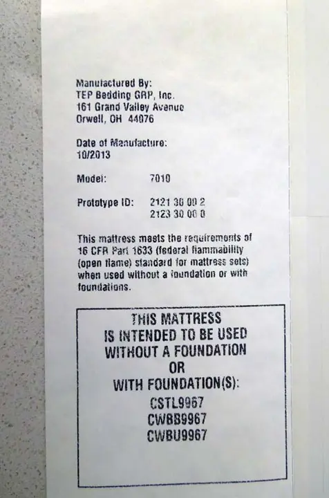 Label on side of mattress