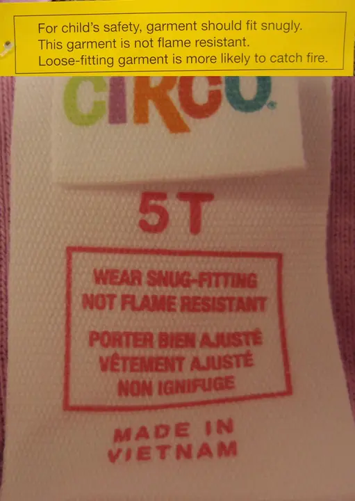 Label and tag on recalled Target children’s two-piece pajama sets