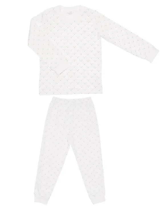 Children’s two-piece pajama set in white mini sleeping cutie print