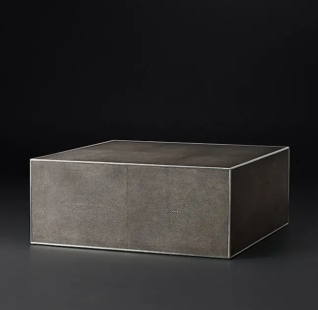 Smythson Shagreen square coffee table in smoke and steel