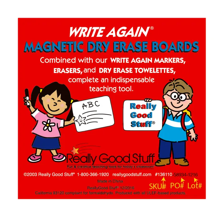 Write Again dry erase board label with SKU and lot numbers