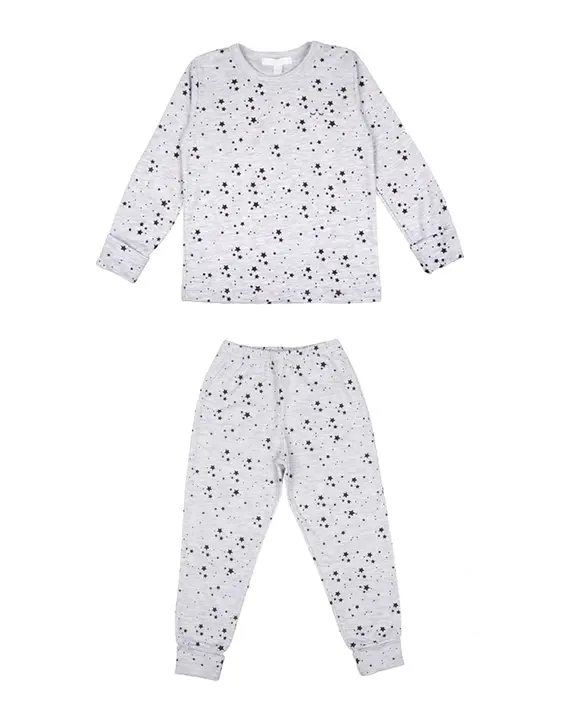 Children’s two-piece pajama set in gray and black stars print