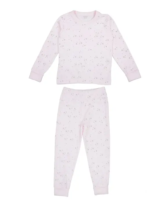 Children’s two-piece pajama set in pink and gray stars print
