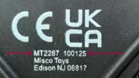 Close up of model number "MT2287" and "100125" on racket handle