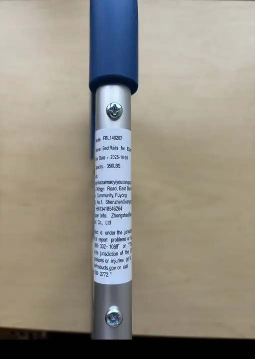 Recalled Bed Rail Model Label