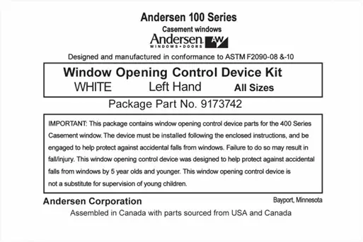 Recalled window opening control device kit (packaging