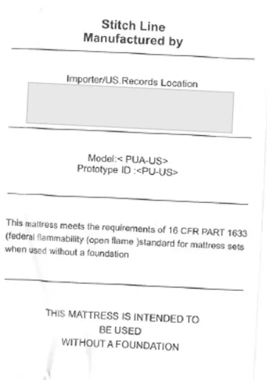 "Prototype ID: " is printed on a sewn-in white label on one side of the recalled Kesyup mattress