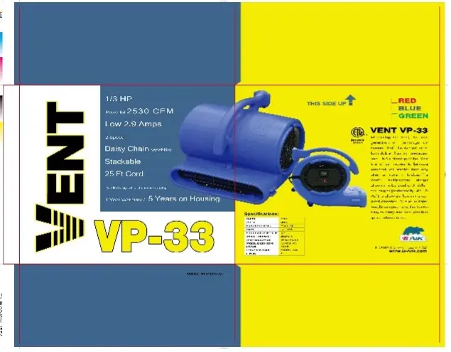 Recalled B-Air VP-33 Blower Fan Packaging