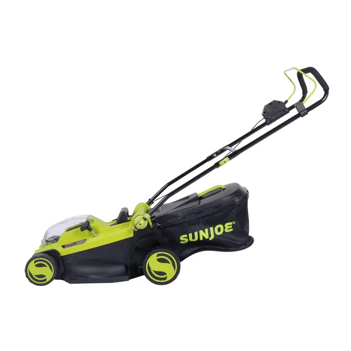 Sideview of recalled Sun Joe Lawn Mower (model 24V-X2-17LM and model 24V-X2-17LM-CT)